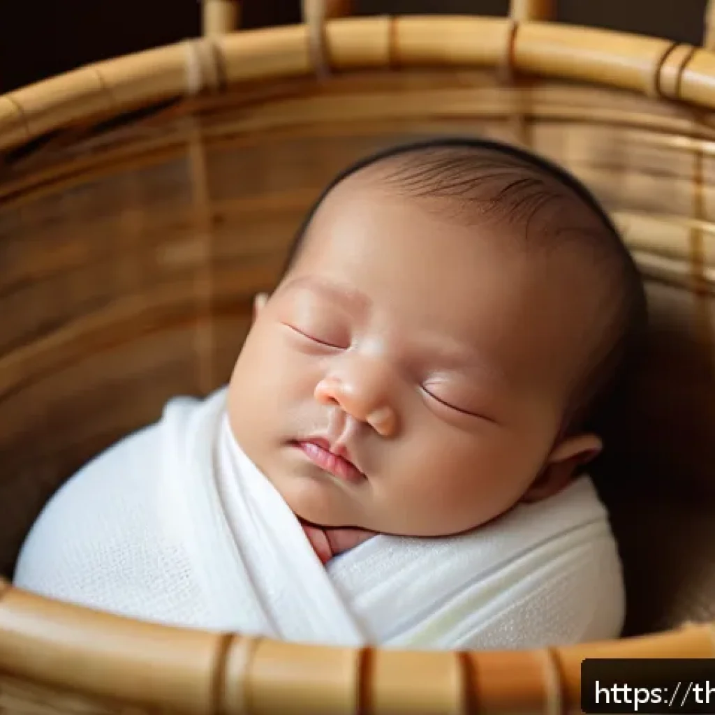 신생아 체중 증가 표준과 이상 징후 - A tender scene of a Thai newborn baby wearing a clean white diaper, peacefully sleeping in a traditi...