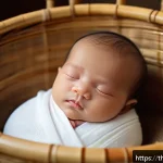 신생아 체중 증가 표준과 이상 징후 - A tender scene of a Thai newborn baby wearing a clean white diaper, peacefully sleeping in a traditi...