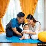 소아과에서 흔히 다루는 성장 발달 문제 - A loving Thai mother and father gently measuring their smiling baby boy&rsquo;s height and weight in a bri...