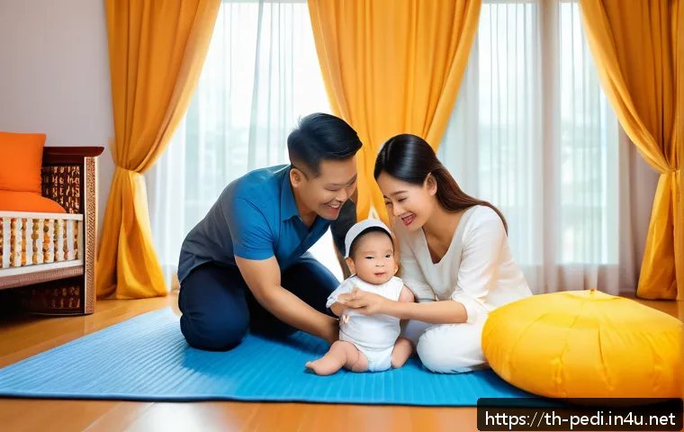 소아과에서 흔히 다루는 성장 발달 문제 - A loving Thai mother and father gently measuring their smiling baby boy’s height and weight in a bri...