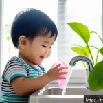 영유아 전염병 종류와 예방 팁 - A cozy family home scene in a bright, clean living room where a young Thai toddler wearing a colorfu...