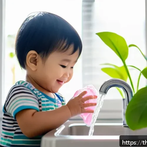 영유아 전염병 종류와 예방 팁 - A cozy family home scene in a bright, clean living room where a young Thai toddler wearing a colorfu...